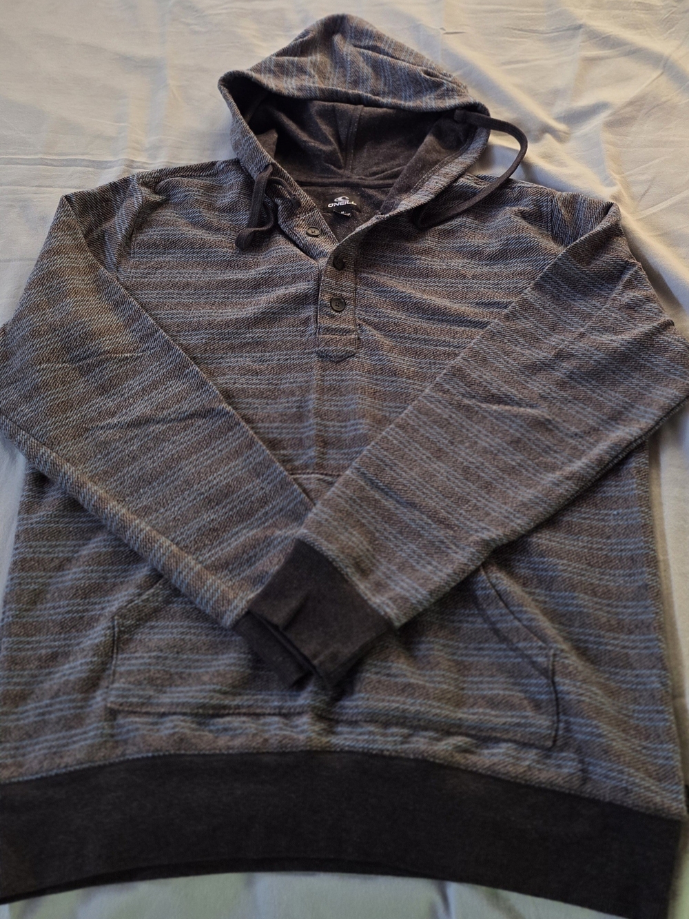 ONeill Surf Henley Hoodie Medium Charcoal Marled Grey Turquoise